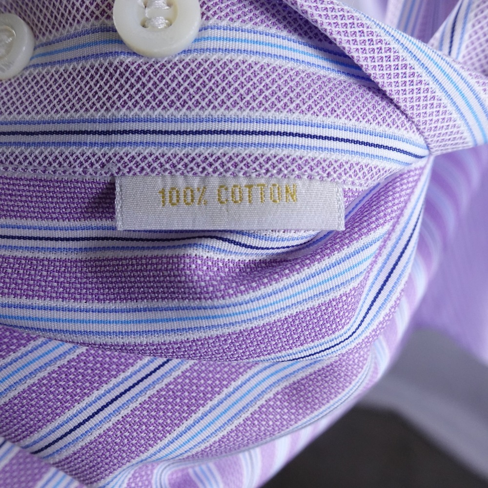 Brioni Mens XXL Striped Button Down Shirt Lavender Purple Cotton Made in Italy - Picture 5 of 10